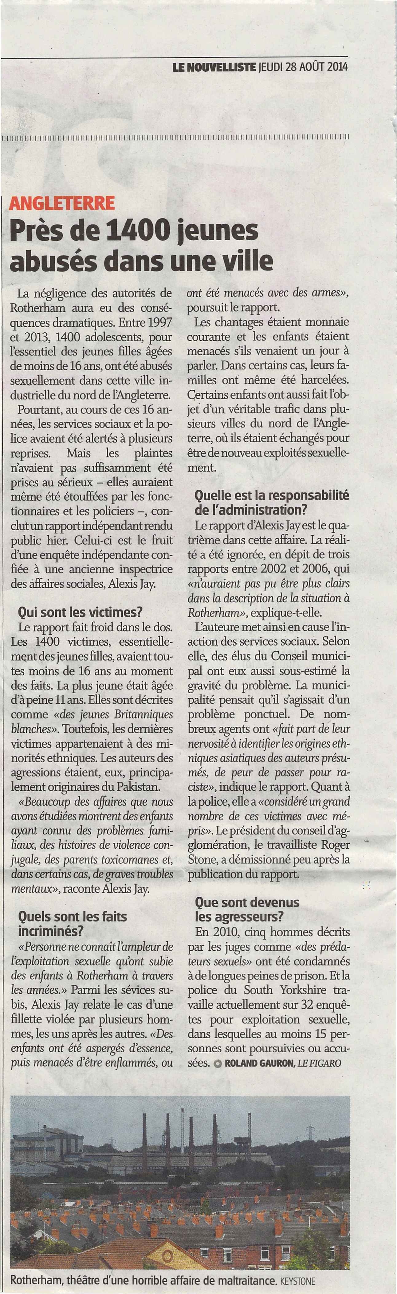 Le scandale de Rotherham Rotherham - Le Nouvelliste 14082